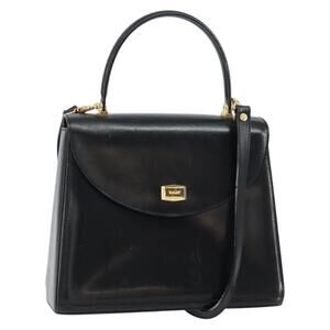 BALLY Hand Bag Leather 2way Black Gold Auth 159743